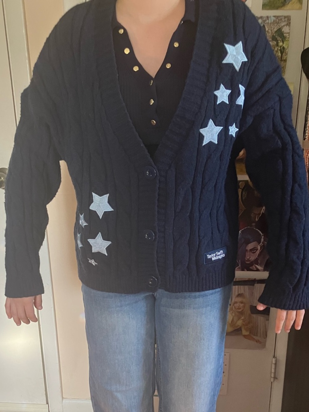 Taylor Swift Midnights Cardigan with Light Blue Star Patches